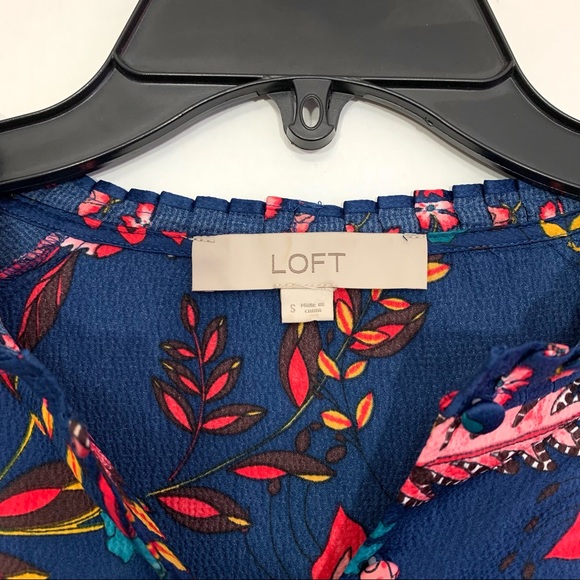 LOFT Women's Blue Pink Floral Mandarin Collar Long Sleeve Shift Dress - Picture 9 of 11